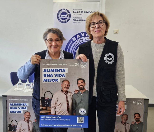 Marisol Villar, presidenta de la Fundación Banco de Alimentos de Navarra; junto a Isabel Ansa, responsable de Colectas. Cedida